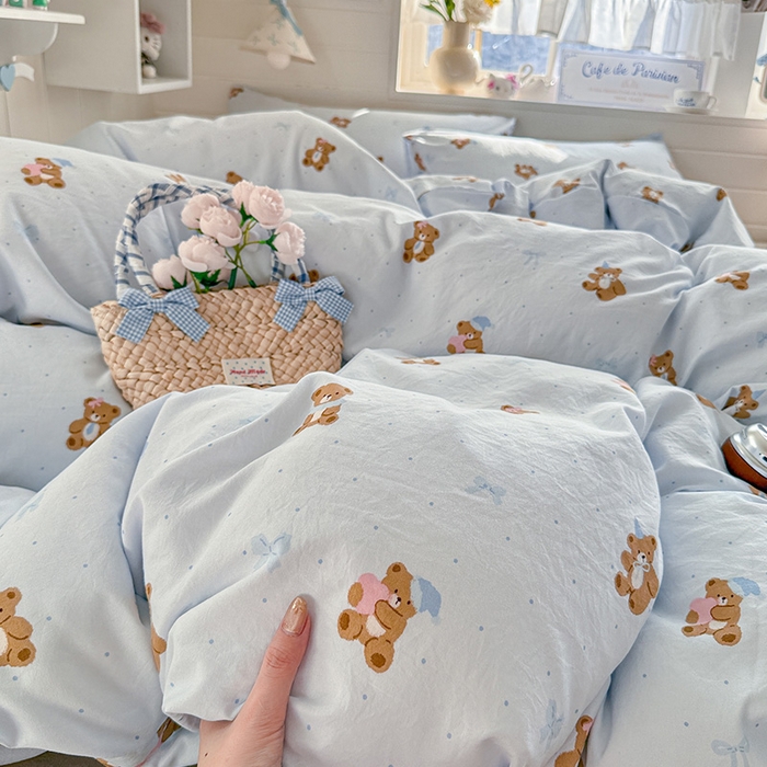 91家纺网 家纺一手货源 找家纺 罗亿家纺 2026年新款泡芙水洗棉双层纱四件套 小熊日记