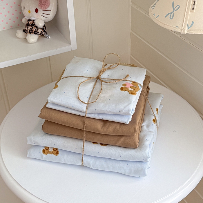 91家纺网 家纺一手货源 找家纺 罗亿家纺 2026年新款泡芙水洗棉双层纱四件套 小熊日记