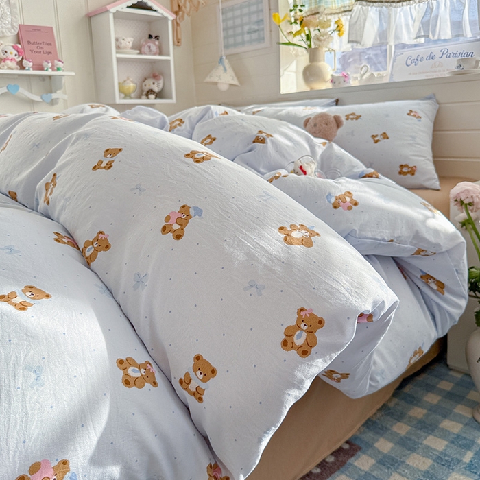 91家纺网 家纺一手货源 找家纺 罗亿家纺 2026年新款泡芙水洗棉双层纱四件套 小熊日记