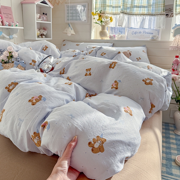 91家纺网 家纺一手货源 找家纺 罗亿家纺 2026年新款泡芙水洗棉双层纱四件套 小熊日记