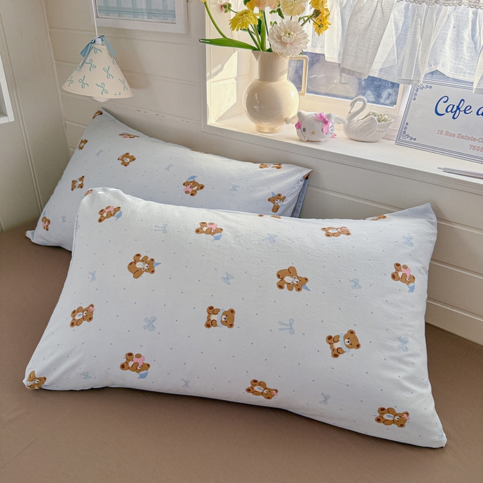 91家纺网 家纺一手货源 找家纺 罗亿家纺 2026年新款泡芙水洗棉双层纱四件套 小熊日记