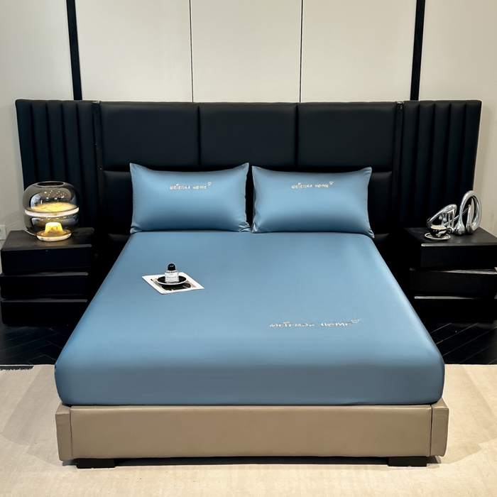 91家纺网 家纺一手货源 找家纺 利欧 2026新款水洗真丝-LI利-单床笠床笠三件套 利-宾利蓝