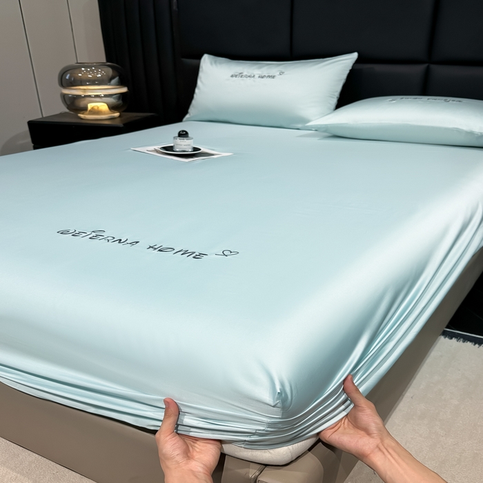 91家纺网 家纺一手货源 找家纺 利欧 2026新款水洗真丝-LI利-单床笠床笠三件套 利-耀光蓝