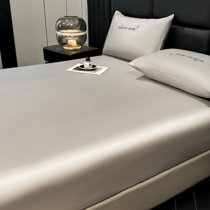 91家纺网 家纺一手货源 找家纺 利欧 2026新款水洗真丝-LI利-单床笠床笠三件套 利-胚芽灰