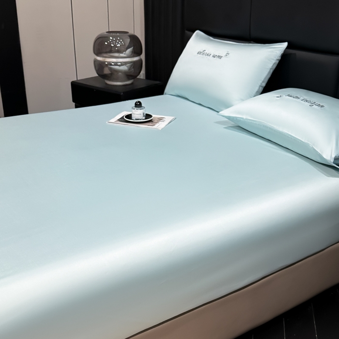 91家纺网 家纺一手货源 找家纺 利欧 2026新款水洗真丝-LI利-单床笠床笠三件套 利-耀光蓝