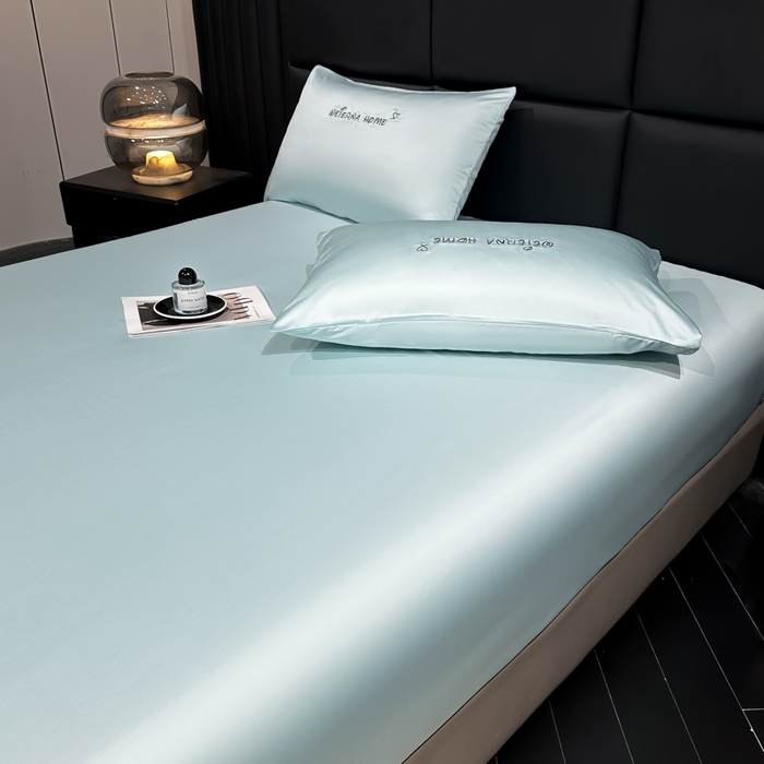 91家纺网 家纺一手货源 找家纺 利欧 2026新款水洗真丝-LI利-单床笠床笠三件套 利-耀光蓝