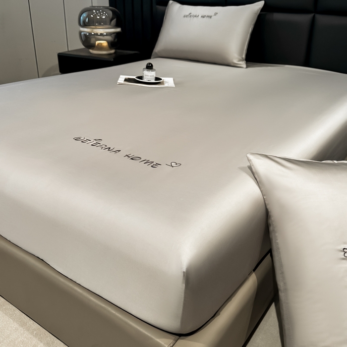 91家纺网 家纺一手货源 找家纺 利欧 2026新款水洗真丝-LI利-单床笠床笠三件套 利-胚芽灰