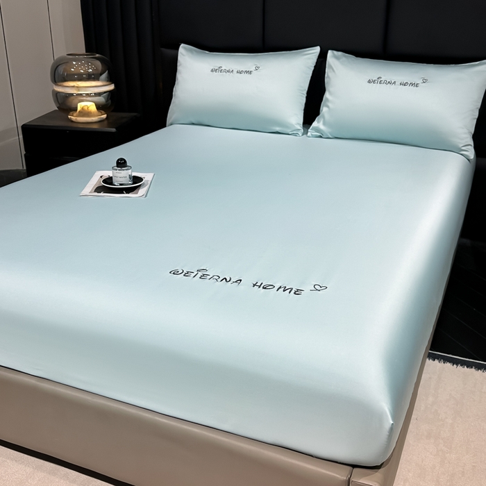 91家纺网 家纺一手货源 找家纺 利欧 2026新款水洗真丝-LI利-单床笠床笠三件套 利-耀光蓝