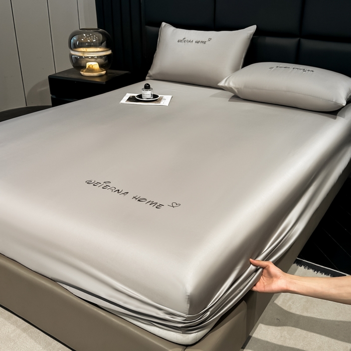 91家纺网 家纺一手货源 找家纺 利欧 2026新款水洗真丝-LI利-单床笠床笠三件套 利-胚芽灰