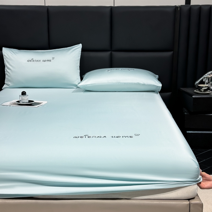 91家纺网 家纺一手货源 找家纺 利欧 2026新款水洗真丝-LI利-单床笠床笠三件套 利-耀光蓝