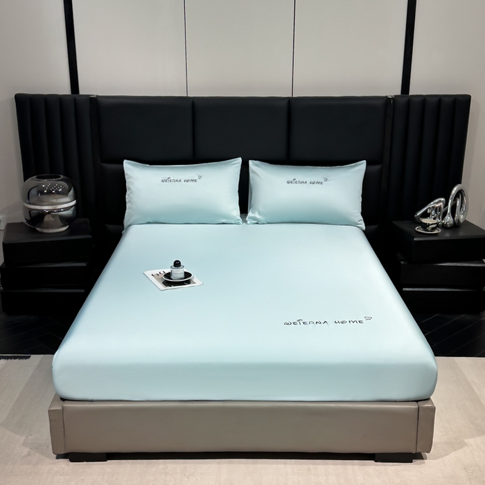 91家纺网 家纺一手货源 找家纺 利欧 2026新款水洗真丝-LI利-单床笠床笠三件套 利-耀光蓝