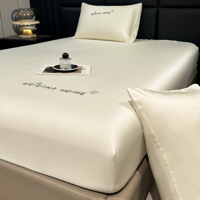 91家纺网 家纺一手货源 找家纺 利欧 2026新款水洗真丝-LI利-单床笠床笠三件套 利-象牙白