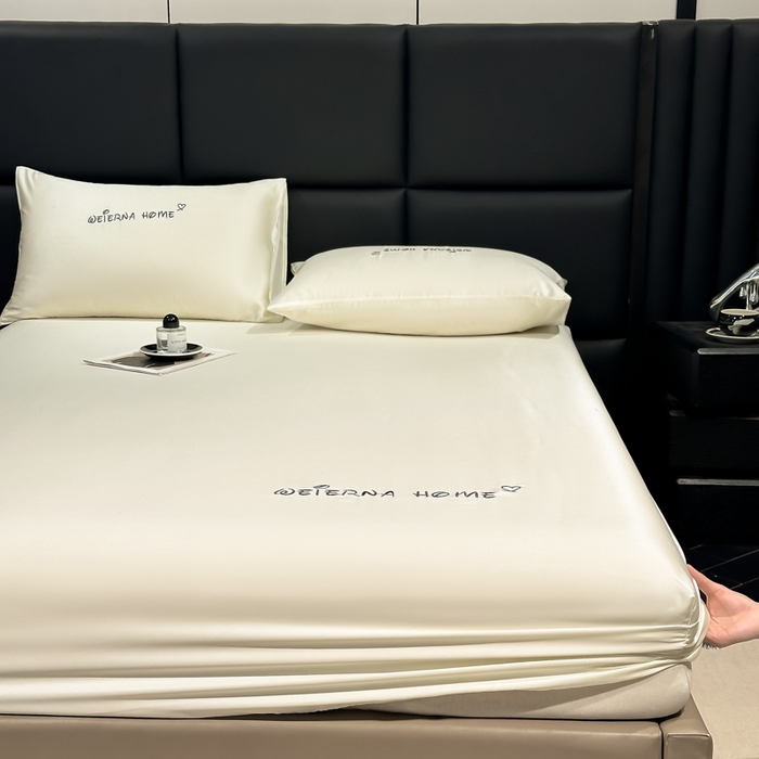 91家纺网 家纺一手货源 找家纺 利欧 2026新款水洗真丝-LI利-单床笠床笠三件套 利-象牙白