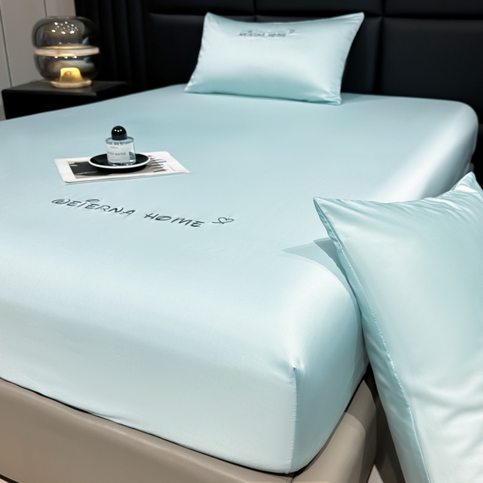 91家纺网 家纺一手货源 找家纺 利欧 2026新款水洗真丝-LI利-单床笠床笠三件套 利-耀光蓝