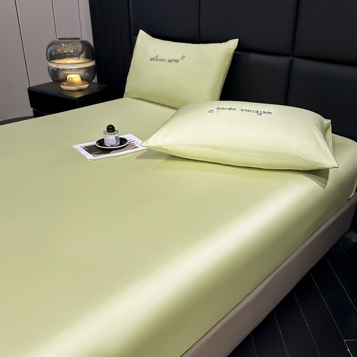 91家纺网 家纺一手货源 找家纺 利欧 2026新款水洗真丝-LI利-单床笠床笠三件套 利-青草绿