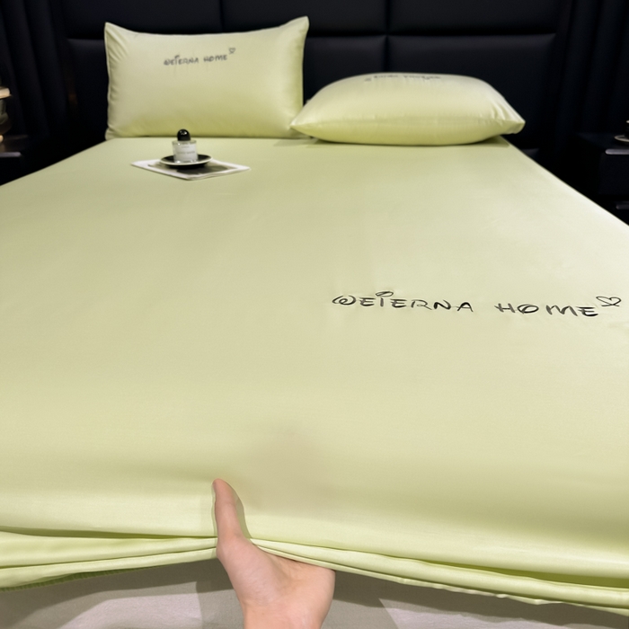 91家纺网 家纺一手货源 找家纺 利欧 2026新款水洗真丝-LI利-单床笠床笠三件套 利-青草绿