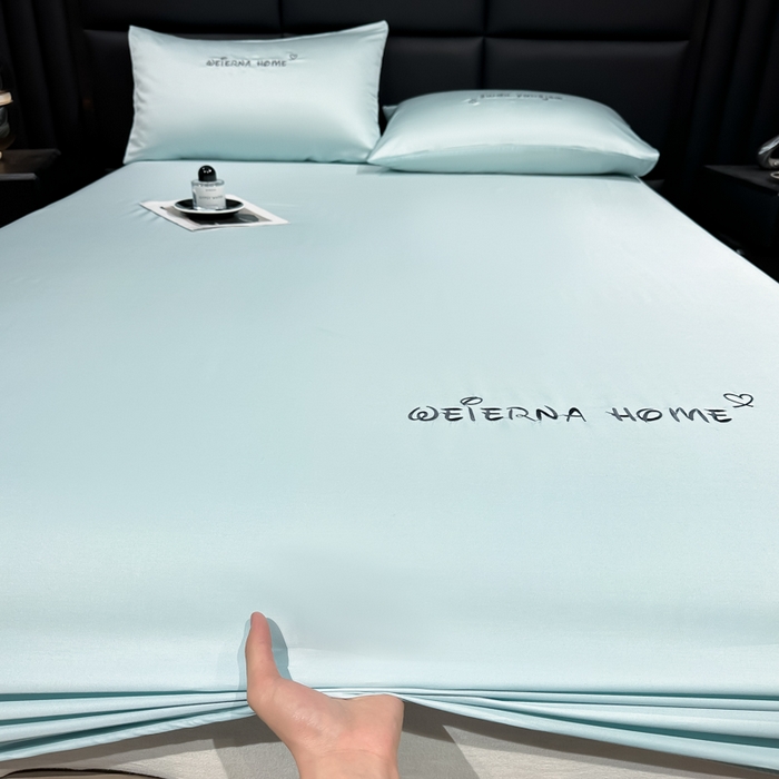 91家纺网 家纺一手货源 找家纺 利欧 2026新款水洗真丝-LI利-单床笠床笠三件套 利-耀光蓝