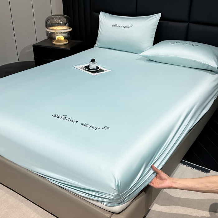 91家纺网 家纺一手货源 找家纺 利欧 2026新款水洗真丝-LI利-单床笠床笠三件套 利-耀光蓝