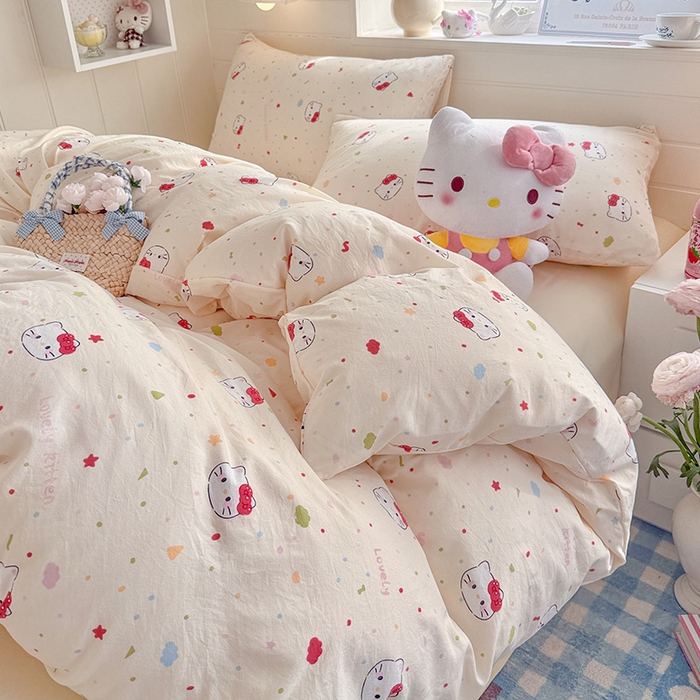 91家纺网 家纺一手货源 找家纺 罗亿家纺 2026年新款泡芙水洗棉双层纱四件套 芝士奶猫