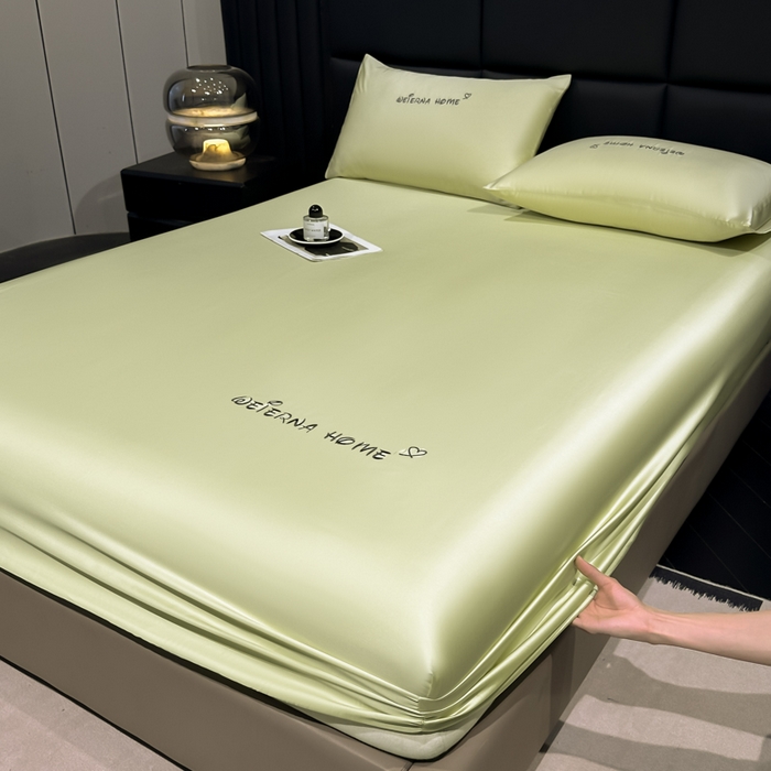 91家纺网 家纺一手货源 找家纺 利欧 2026新款水洗真丝-LI利-单床笠床笠三件套 利-青草绿