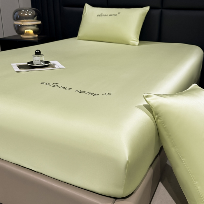 91家纺网 家纺一手货源 找家纺 利欧 2026新款水洗真丝-LI利-单床笠床笠三件套 利-青草绿