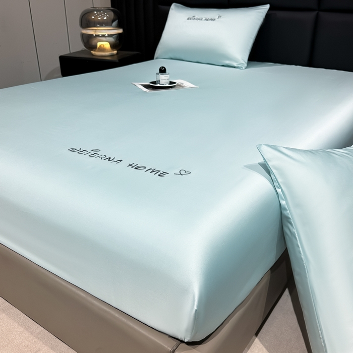 91家纺网 家纺一手货源 找家纺 利欧 2026新款水洗真丝-LI利-单床笠床笠三件套 利-耀光蓝