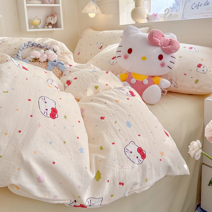 91家纺网 家纺一手货源 找家纺 罗亿家纺 2026年新款泡芙水洗棉双层纱四件套 芝士奶猫