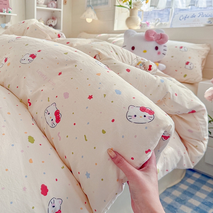 91家纺网 家纺一手货源 找家纺 罗亿家纺 2026年新款泡芙水洗棉双层纱四件套 芝士奶猫