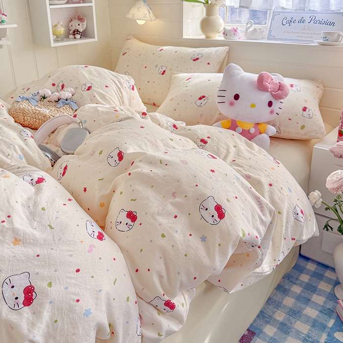 91家纺网 家纺一手货源 找家纺 罗亿家纺 2026年新款泡芙水洗棉双层纱四件套 芝士奶猫