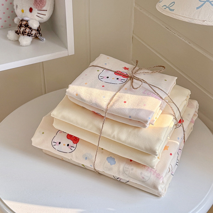 91家纺网 家纺一手货源 找家纺 罗亿家纺 2026年新款泡芙水洗棉双层纱四件套 芝士奶猫