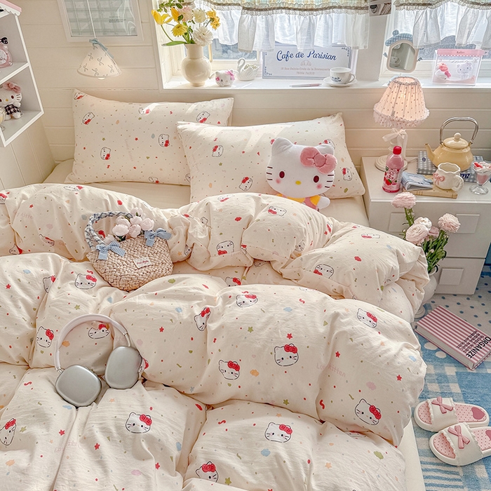 91家纺网 家纺一手货源 找家纺 罗亿家纺 2026年新款泡芙水洗棉双层纱四件套 芝士奶猫