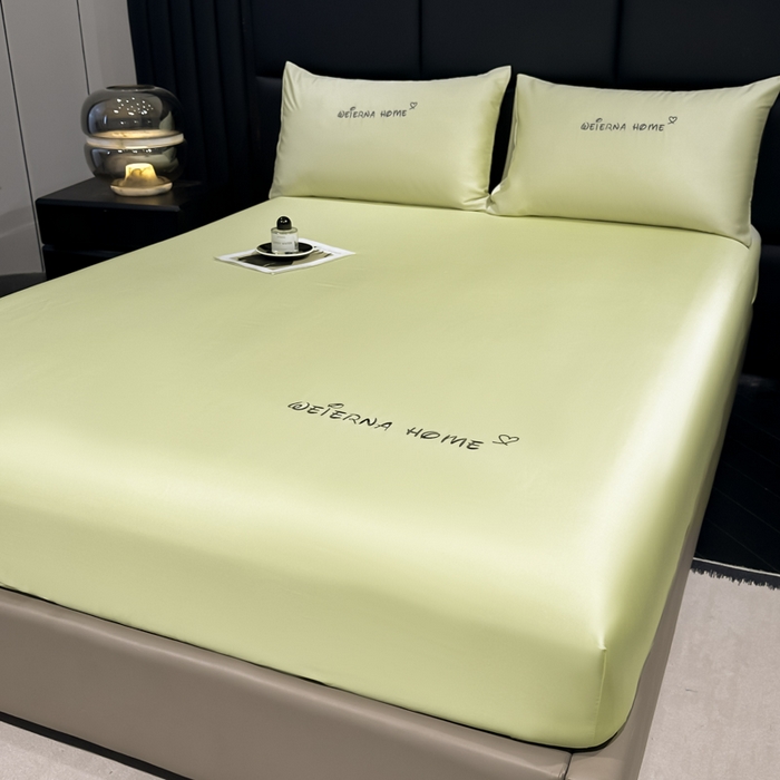 91家纺网 家纺一手货源 找家纺 利欧 2026新款水洗真丝-LI利-单床笠床笠三件套 利-青草绿