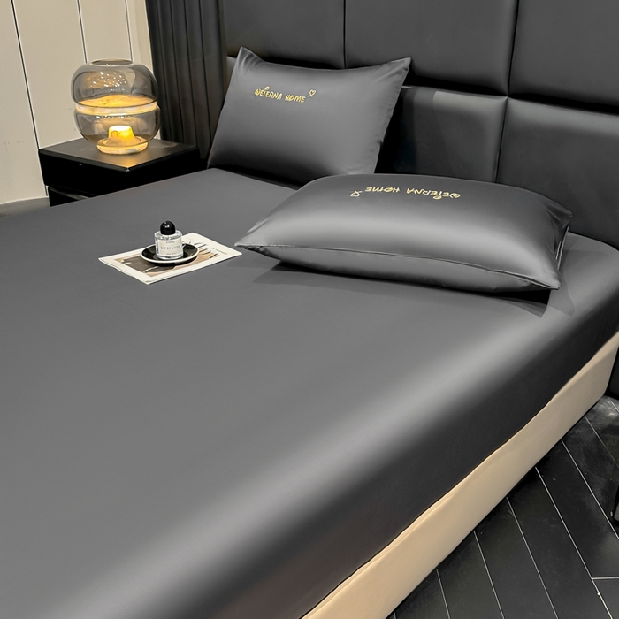 91家纺网 家纺一手货源 找家纺 利欧 2026新款水洗真丝-LI利-单床笠床笠三件套 利-高级灰