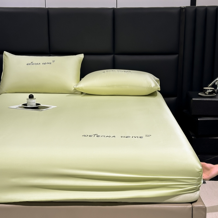 91家纺网 家纺一手货源 找家纺 利欧 2026新款水洗真丝-LI利-单床笠床笠三件套 利-青草绿