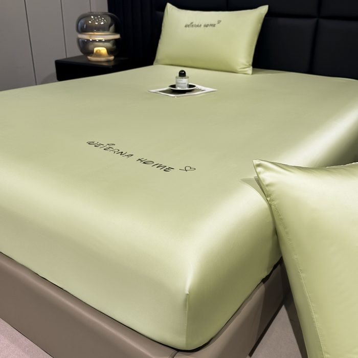 91家纺网 家纺一手货源 找家纺 利欧 2026新款水洗真丝-LI利-单床笠床笠三件套 利-青草绿