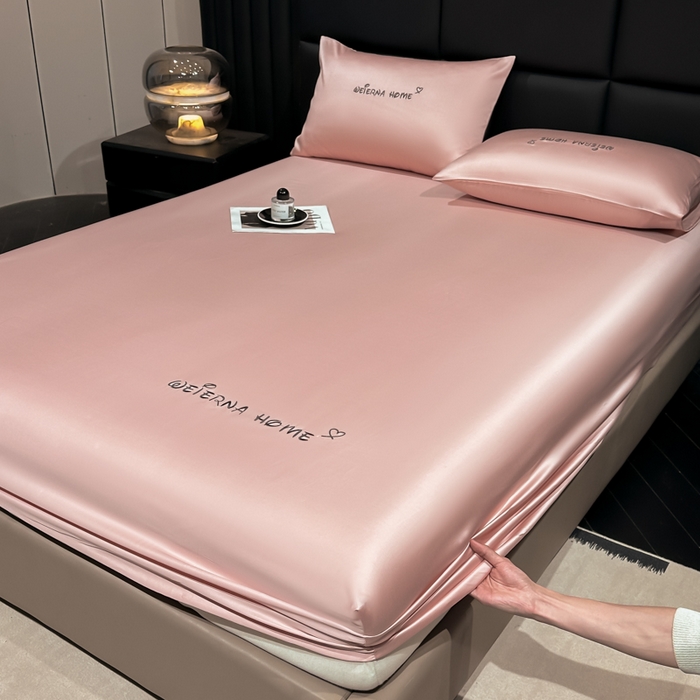 91家纺网 家纺一手货源 找家纺 利欧 2026新款水洗真丝-LI利-单床笠床笠三件套 利-豆沙红