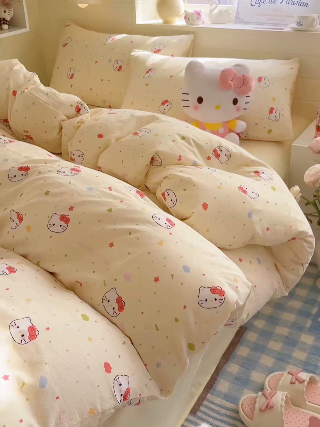 91家纺网 家纺一手货源 找家纺 罗亿家纺 2026年新款泡芙水洗棉双层纱四件套 芝士奶猫