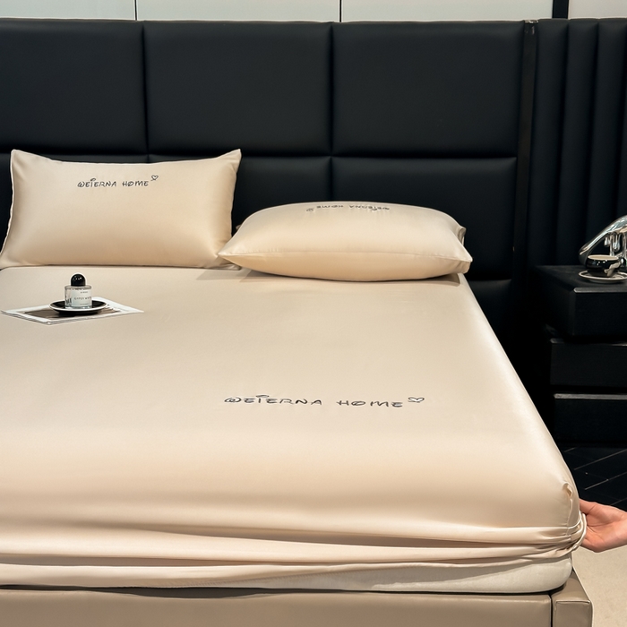 91家纺网 家纺一手货源 找家纺 利欧 2026新款水洗真丝-LI利-单床笠床笠三件套 利-香槟金