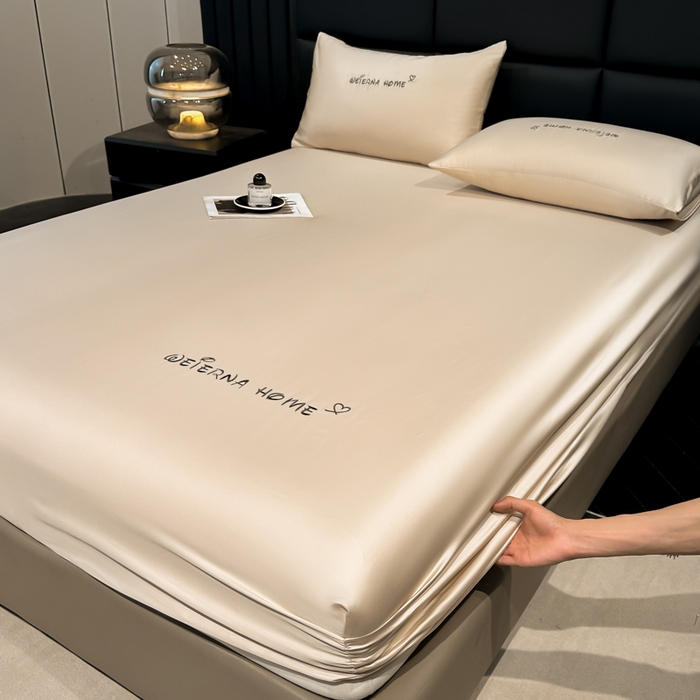 91家纺网 家纺一手货源 找家纺 利欧 2026新款水洗真丝-LI利-单床笠床笠三件套 利-香槟金