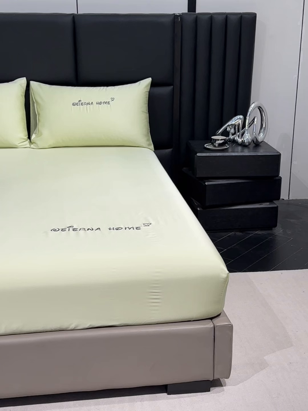 91家纺网 家纺一手货源 找家纺 利欧 2026新款水洗真丝-LI利-单床笠床笠三件套 利-青草绿