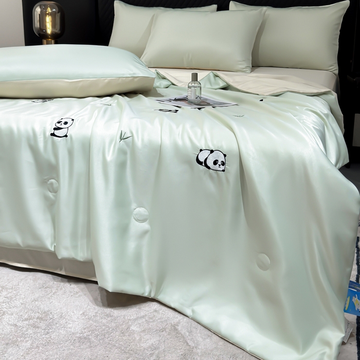 91家纺网 家纺一手货源 找家纺 （总）憨豆家纺 2026新款水洗冰丝夏被四件套（升级抗菌棉）水洗真丝绣花系列夏凉被跨境外贸空调被