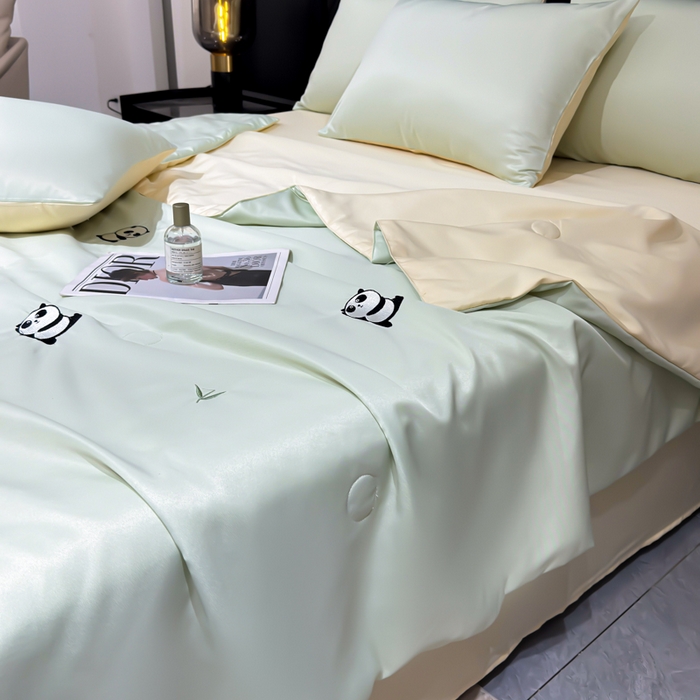 91家纺网 家纺一手货源 找家纺 （总）憨豆家纺 2026新款水洗冰丝夏被四件套（升级抗菌棉）水洗真丝绣花系列夏凉被跨境外贸空调被