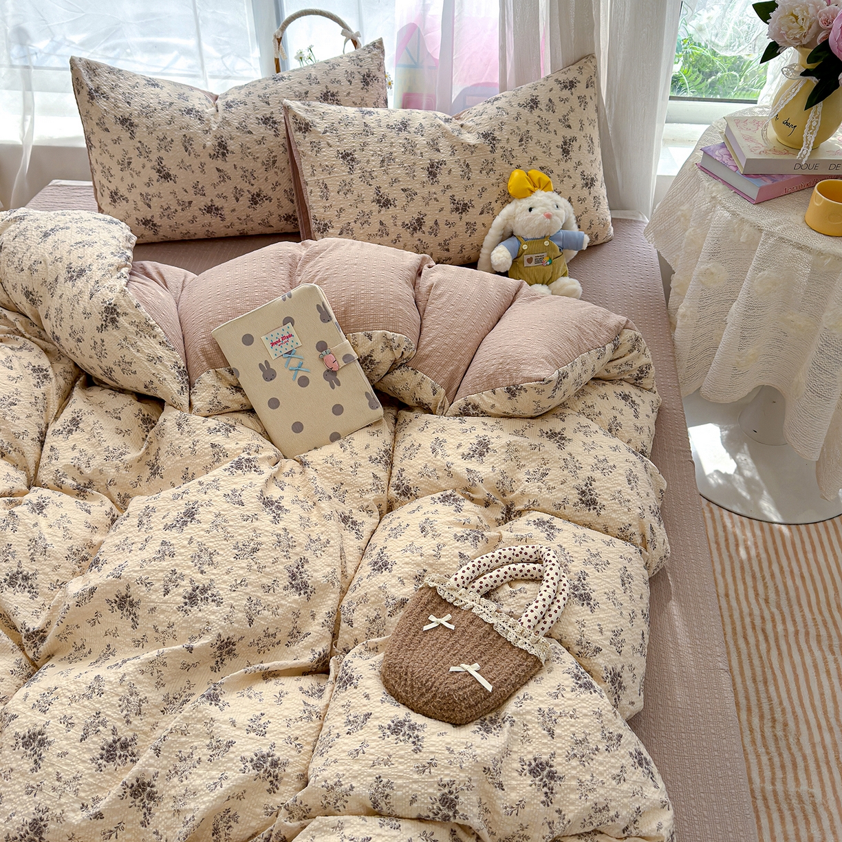 91家纺网 家纺一手货源 找家纺 竹合家纺 2026春夏新品高克重A类泡芙纱泡泡皱皱纱四件套 暮野