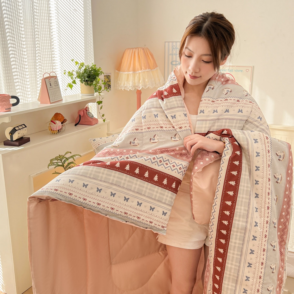 91家纺网 家纺一手货源 找家纺 （总）番茄+ 2026新款全棉纯棉13070小清新卡通全棉系列抱枕被