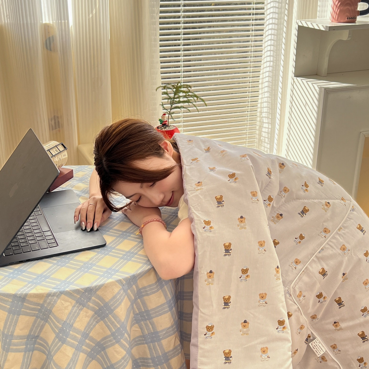 91家纺网 家纺一手货源 找家纺 番茄+ 2026新款全棉纯棉13070小清新卡通全棉系列抱枕被 幸运小熊