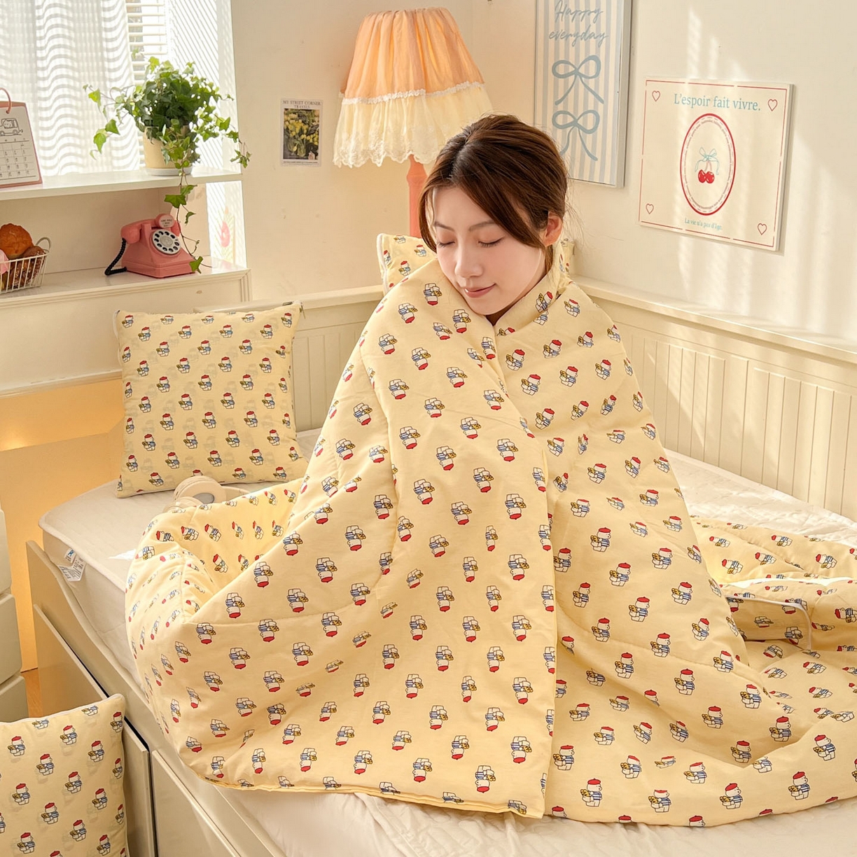 91家纺网 家纺一手货源 找家纺 番茄+ 2026新款全棉纯棉13070小清新卡通全棉系列抱枕被 面包狗