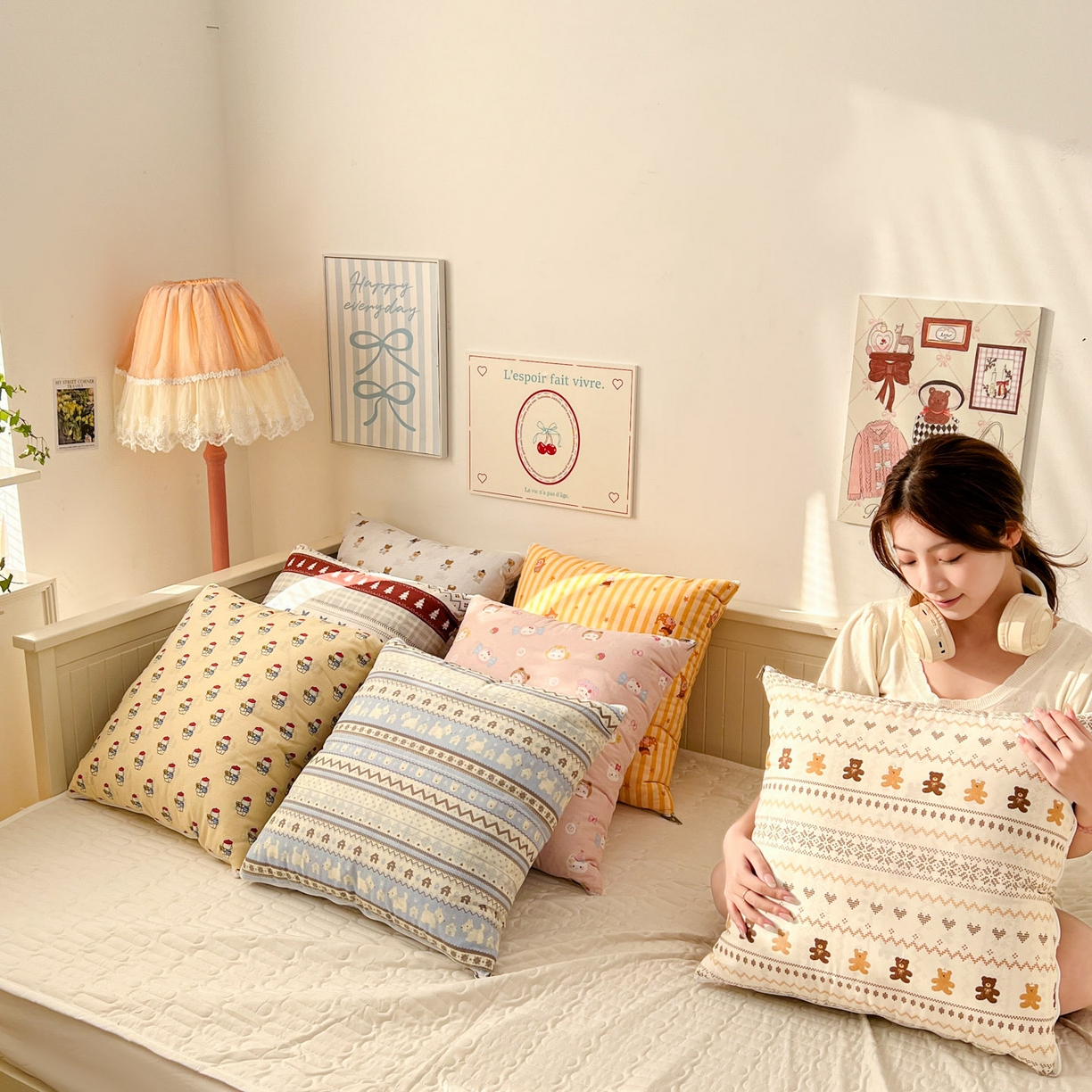 91家纺网 家纺一手货源 找家纺 番茄+ 2026新款全棉纯棉13070小清新卡通全棉系列抱枕被 组合图仅供展示不可下单