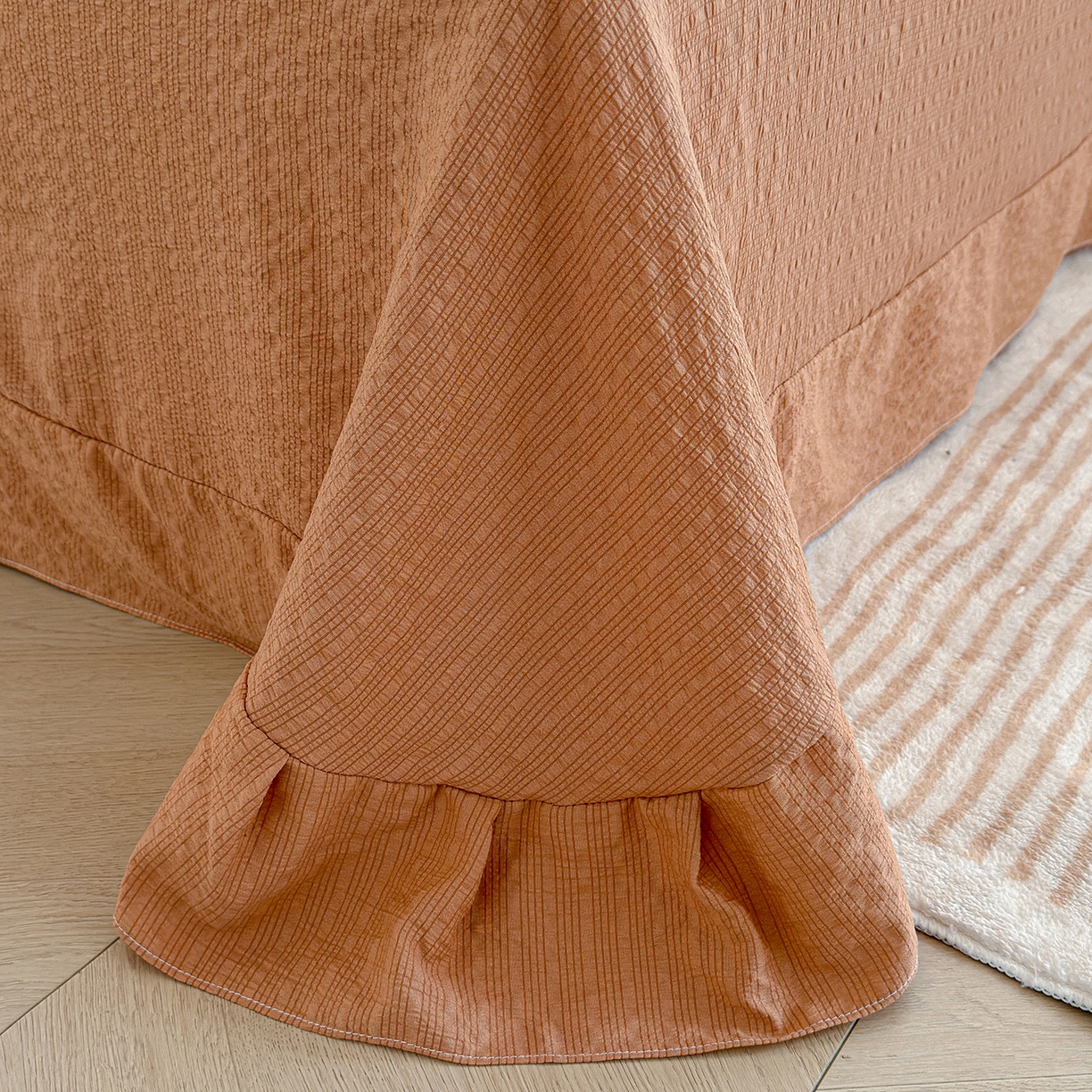 91家纺网 家纺一手货源 找家纺 竹合家纺 2026春夏新品高克重A类泡芙纱泡泡皱皱纱四件套 桔果