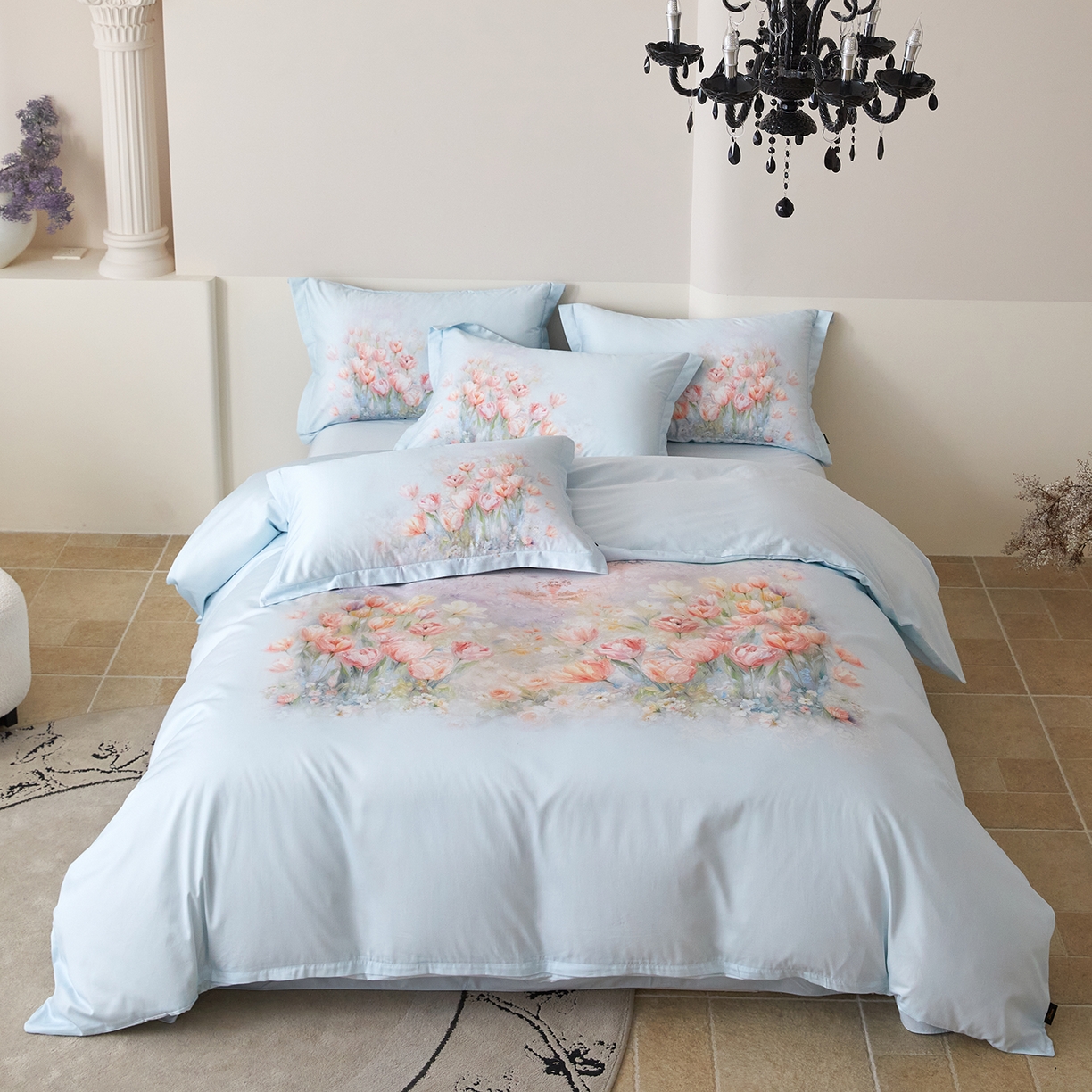 梧桐树 2026新款60长绒棉平网大版系列四件套 P17烟雨江南 蓝