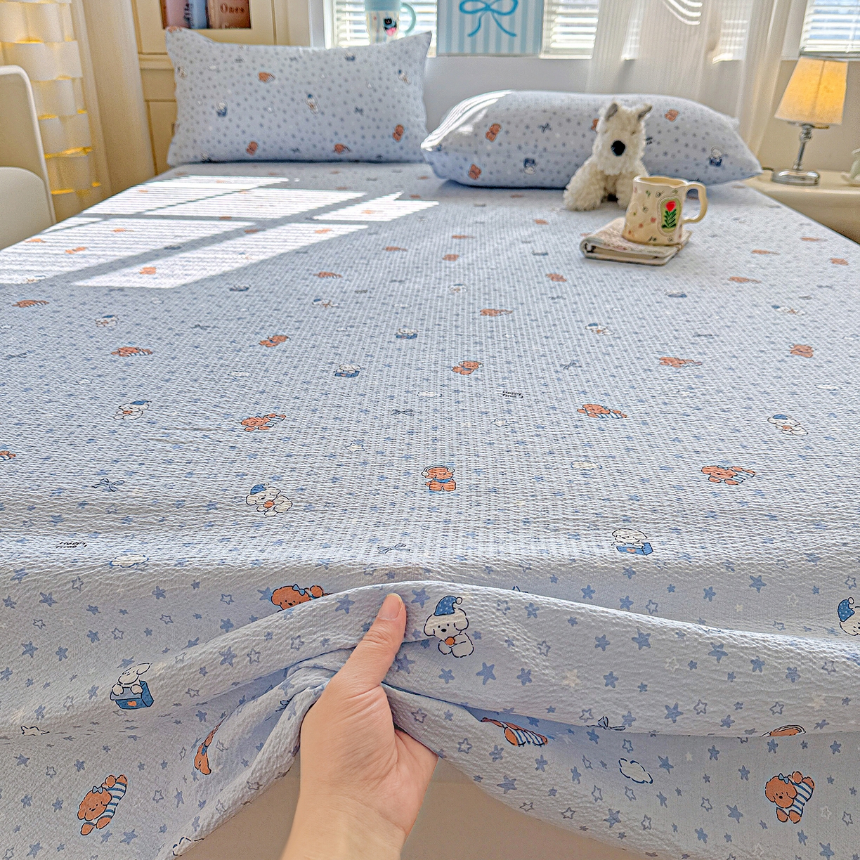 91家纺网 家纺一手货源 找家纺 仟人梦 2026新款云感双层纱印花单床单床单单件 淘气狗